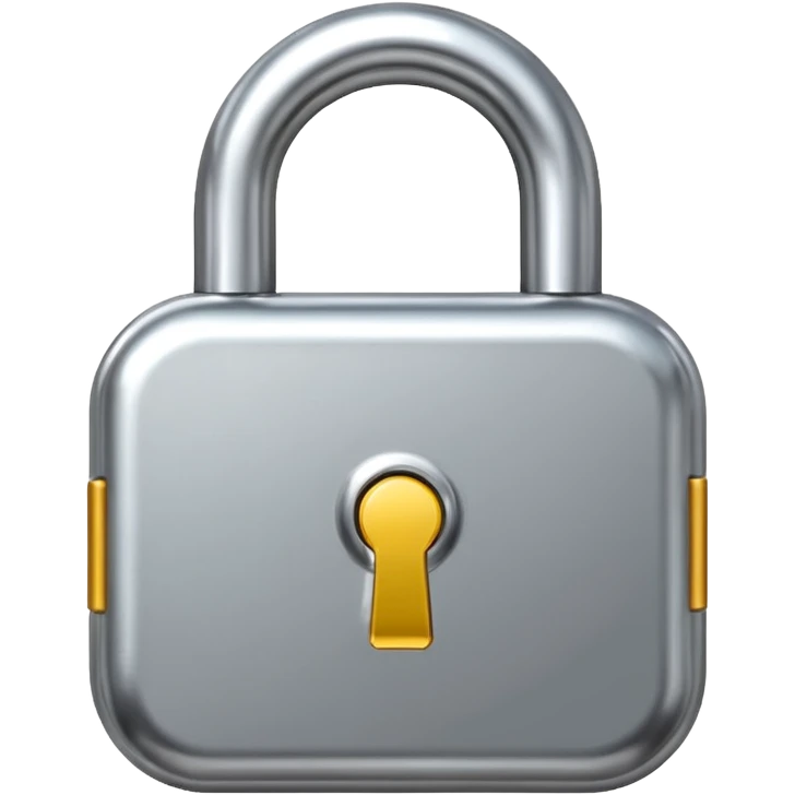 Chrome silver lock emoji, iOS emoji style, smooth metallic surface, rounded edges, reflective highlights, minimalistic emoji