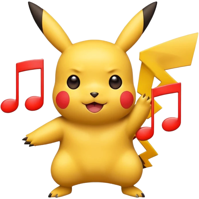 Pikachu reimagined in the Rednote app emoji style, with bold red musical note elements, simple shapes, bright colors, playful friendly expression, emphasize Rednote emoji look emoji