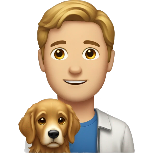White man with brown hair and golden retriever  emoji