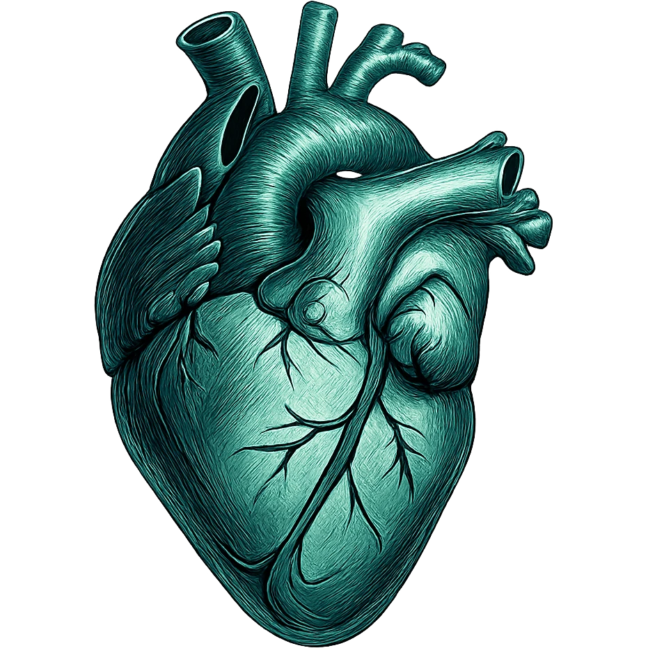 heart with a metallic teal finish, digital illustration emoji
