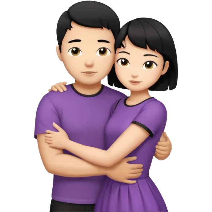 buff tan asian Man black hair hugging girl with black pixie cut  emoji