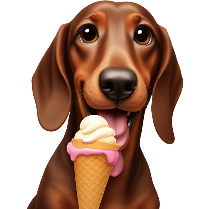 A brown dachshund eating ice cream emoji