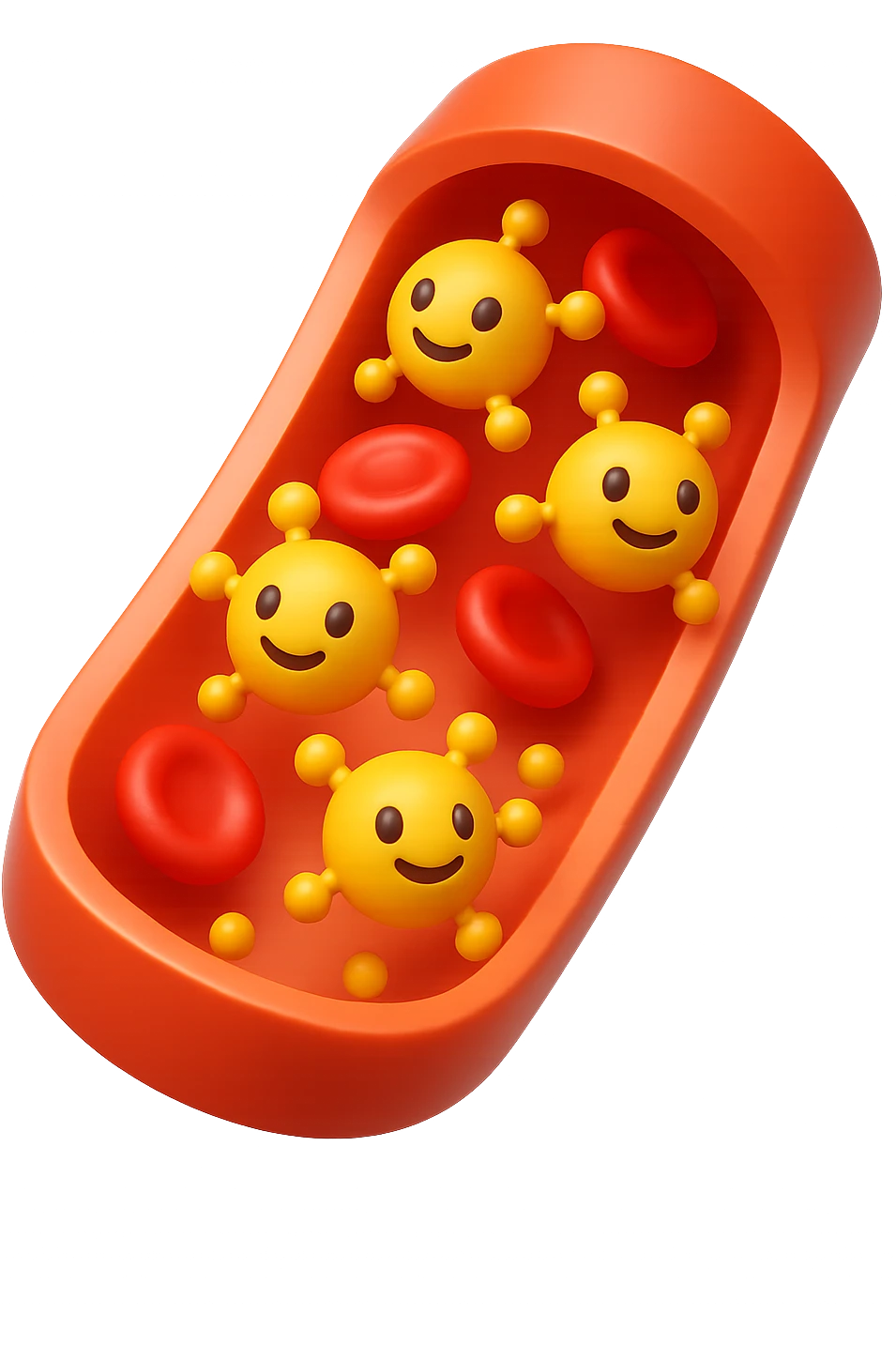 EMOJI STILE IPHONE 3D DI particelle di ormoni che circolano in una vena umana emoji