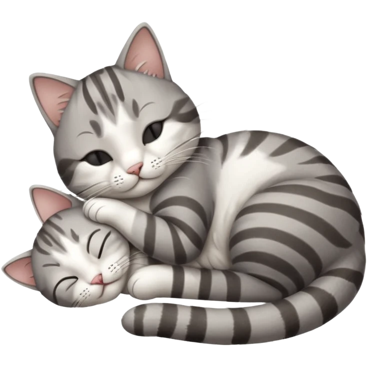 1 grey and white small cat with its eyes closed lying down leaning on his elbow with his paw curled under his head holding it up emoji