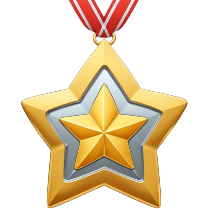 golden medal in star shape, golden, Silver center emoji