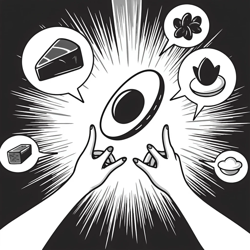 Glowing muscle fibers illuminated from within, vibrating and expanding with energy. Food icons (meat, egg, beans, tofu, yogurt) orbit around the muscle fibers in a warm floating orb. emoji