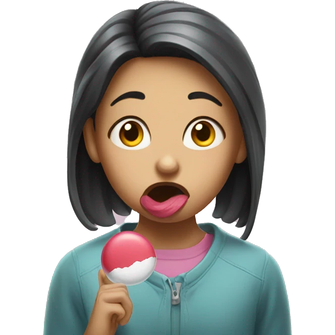 girl chewing gum with mean face emoji
