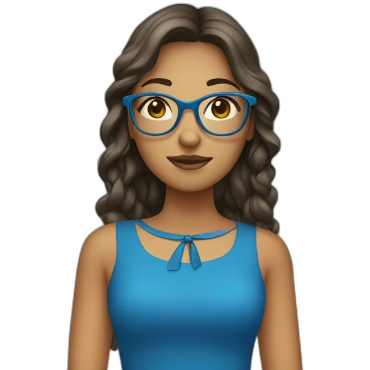 girl wearing a blue dress and glasses emoji