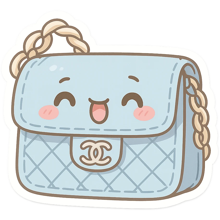 a blue Chanel purse, cute and exaggerated emoji