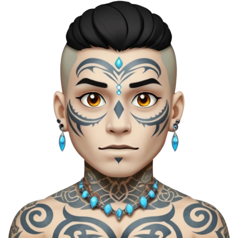 white skin Rock-style man — piercings, glowing tattoos on face emoji