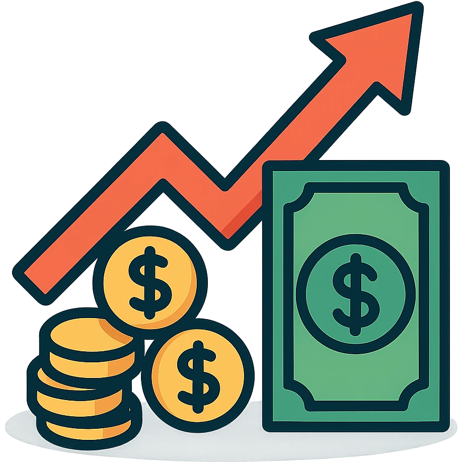investment concept with upward arrow and money emoji