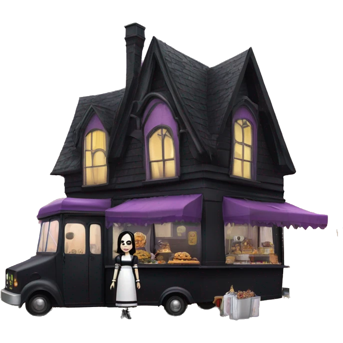Wednesday Addams haunted dream house and food truck  emoji