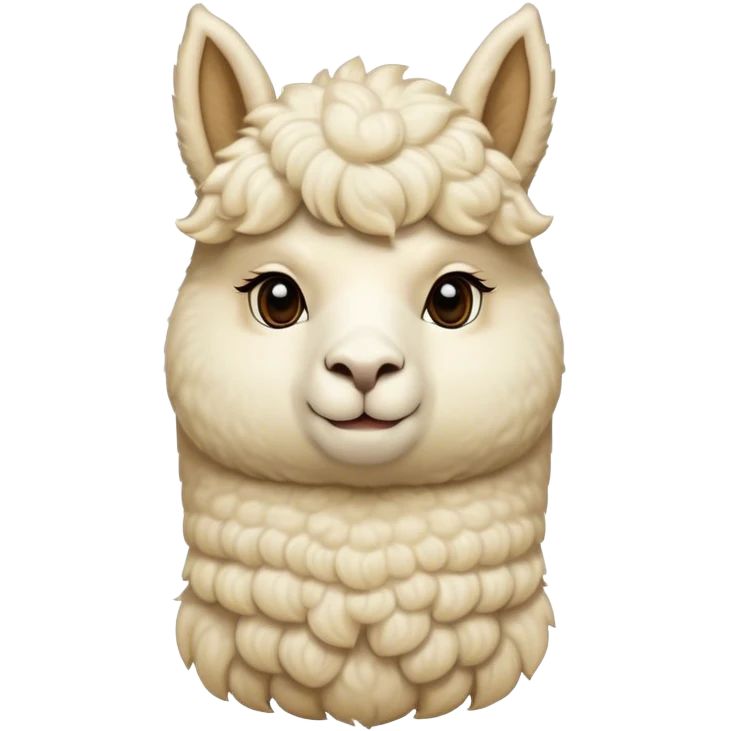 Cinematic Noble Cream Alpaca Portrait Emoji, Poised and regal, with a graceful, sturdy build and a luxuriously soft, well-groomed cream fleece, deep-set soulful gentle eyes, Simplified yet sharp and sophisticated features, highly detailed, glowing with a soft, dignified glow, high shine, intelligent and serene, stylized with an air of pastoral elegance, focused and attentive, soft glowing outline, capturing the essence of a watchful and confident companion, so majestic it feels as though it could stride out of the screen with effortless authority! emoji