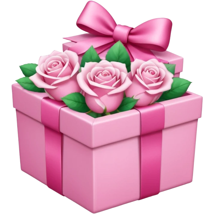 White roses in a pink gift box with a pink bow and sparkles  emoji