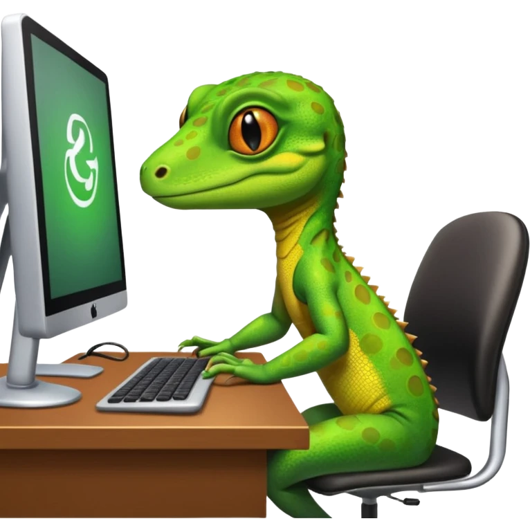 gecko with desktop computer works deeply emoji