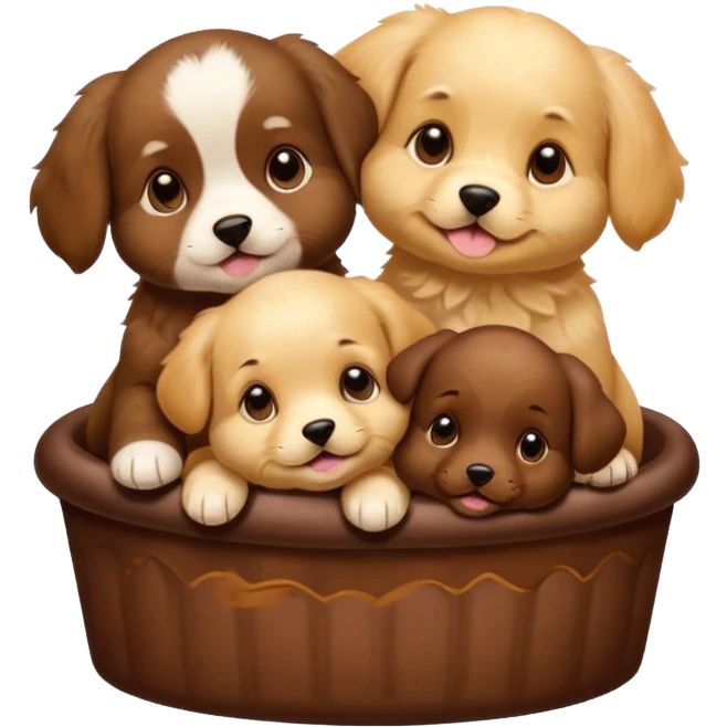three puppies together, one puppy on top and two on the bottom, cute, playful emoji