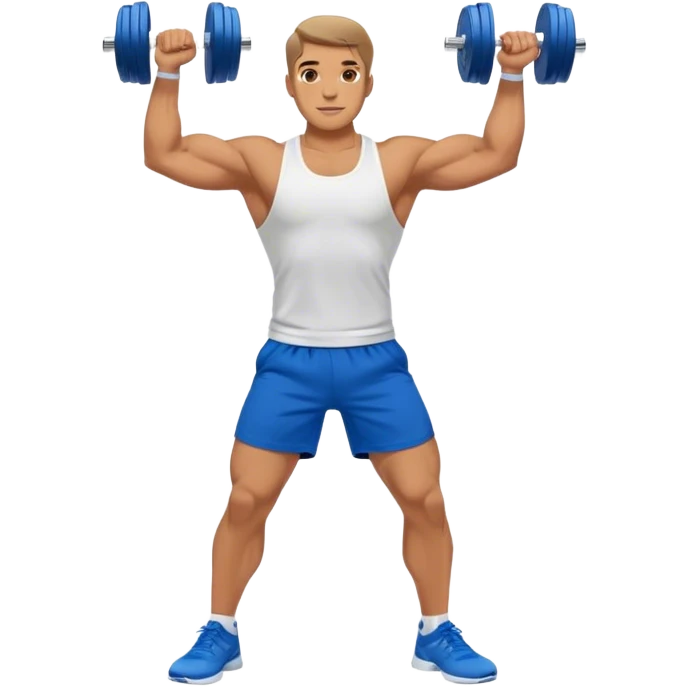 man with blue shorts doing side-lateral raise (T pose) with light dumbbells emoji