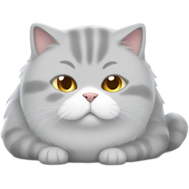 Bored, fluffy, fat, light gray cat spread out on the floor emoji