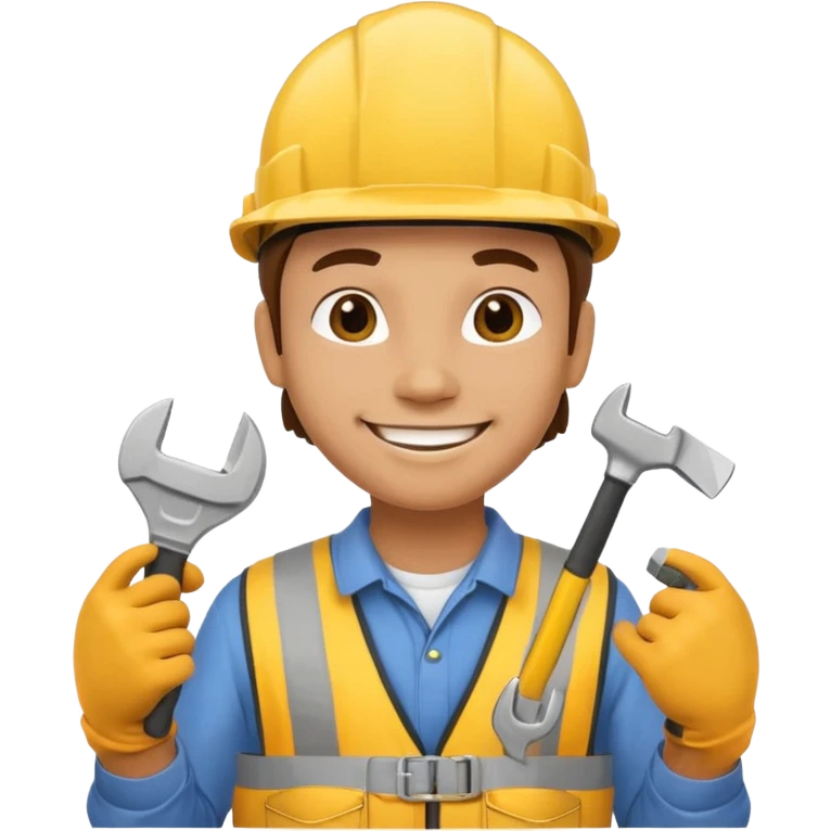 Construction worker in yellow helmet, tool belt emoji