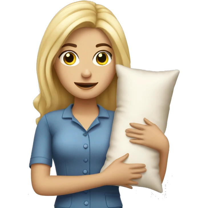 blonde storekeeper holding pillows emoji
