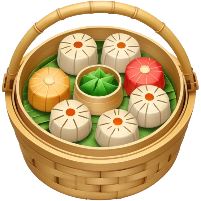 Dim Sum pieces in a bamboo stimmer basket emoji