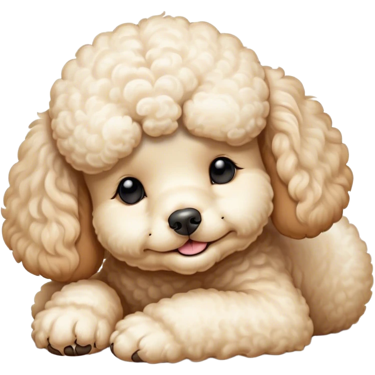 Meme-Worthy Cute Sleeping Cream Poodle Portrait Emoji, Head resting peacefully with a contented smile, showcasing a delightfully elegant build and a luxuriously soft, curly cream Fur, eyes shut in a serene nap, Simplified yet hilariously adorable features, highly detailed, glowing with a soft, drowsy light, high shine, relaxed and utterly lovable, stylized with an air of playful laziness, bright and heartwarming, soft glowing outline, capturing the essence of a comically sleepy companion, so meme-worthy it feels like it could instantly become the next viral sensation of adorable slumber! emoji