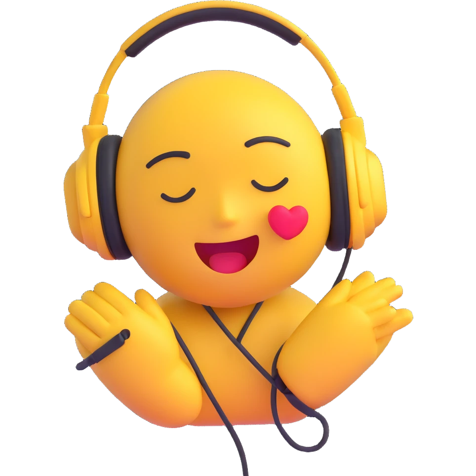 emoji with headphones, eyes closed, musical notes emoji