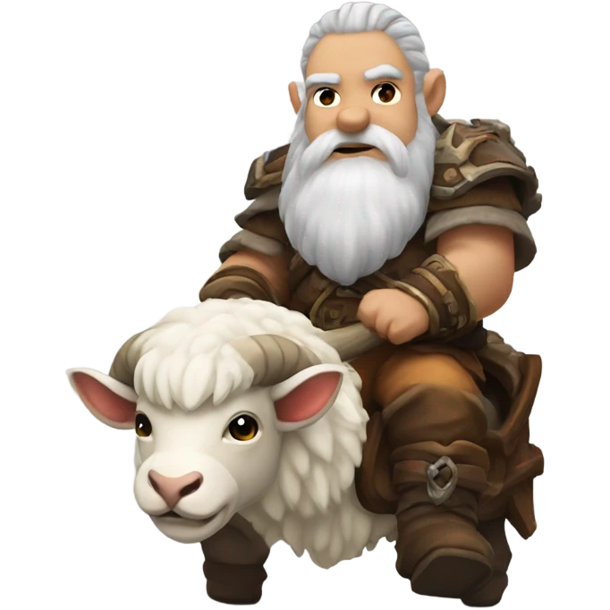 Warcraft dwarf with brown beard riding a white ram emoji
