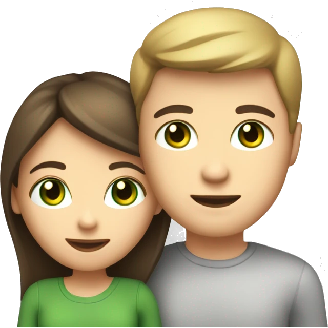Couple. Brunette Caucasian girl with brown eyes. Dirty blonde Caucasian male with green eyes. Holding hands.  emoji