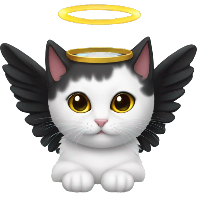 Black cat with angel wings and halo emoji