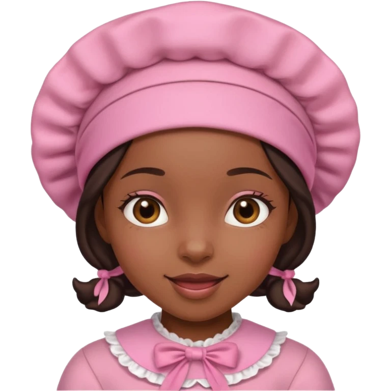 black girl with a pink bonnet, cheerful expression emoji