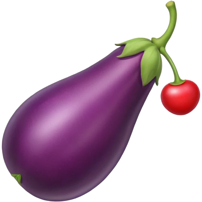 An eggplant going in between a cherry emoji
