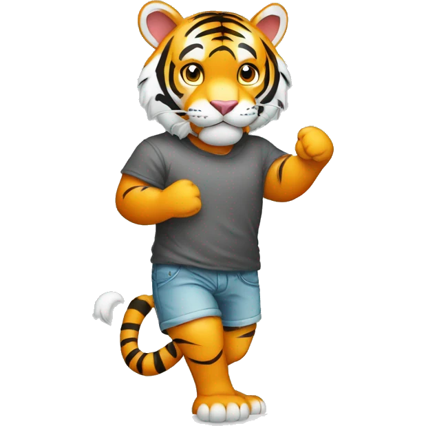 a tiger standing in human pose handling a T-shirt printing plate emoji