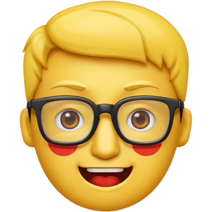 Créer un emoji nerd le perso doit être une tête basique d'emoji jaune avec une grosse paire de lunettes rectangulaires noires 3 boutons sur chaque joue et une dent qui dépasse  emoji