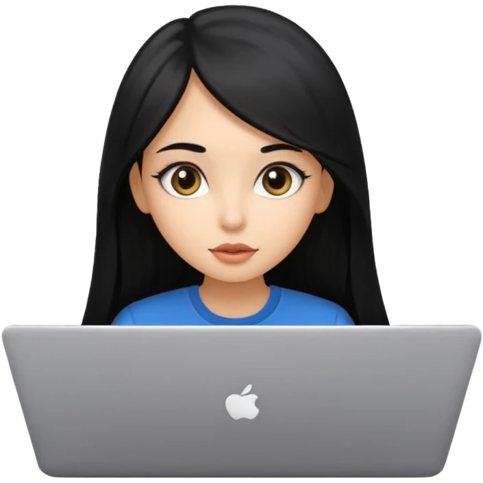 Cute adorable latina girl, straight long black hair, big eyes, plumpy big lips, working with laptop  emoji