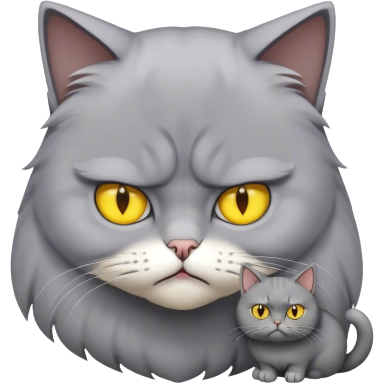 Cinematic Comical Grey Munchkin Scottish Fold Cat Portrait Emoji, Tiny, stumpy legs and folded ears making its unimpressed expression even funnier, head tilted with a scrunched, grumpy look, sleek soft grey fur with subtle blue undertones, large, striking yellow eyes, Simplified yet sharp features, highly detailed, glowing with a slightly sarcastic glow, high shine, poised but with a comically displeased demeanor, stylized with an air of playful disdain, focused yet unimpressed, soft glowing outline, capturing the essence of a grumpy yet endearing kitty with the classic short-legged, folded-ear Munchkin Scottish Fold charm, so lifelike it feels like it could waddle over just to judge you! emoji