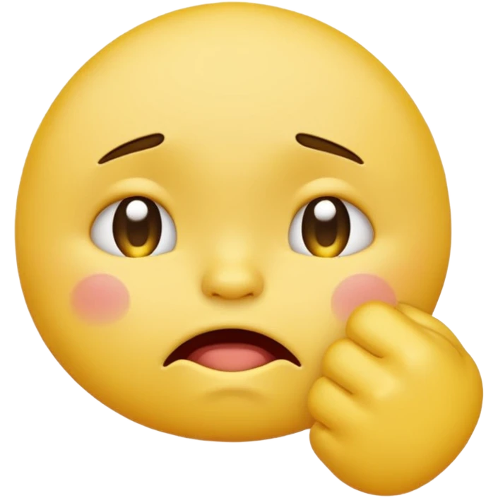 Crying yellow emoji with fist in front of mouth emoji