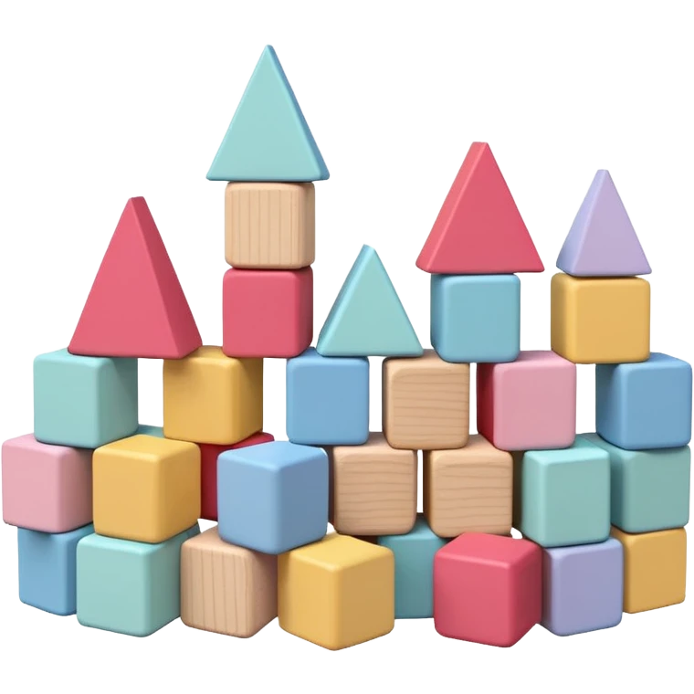 Pastel colored educational wood toy blocks emoji