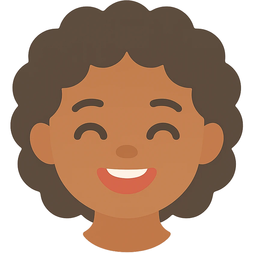 joyful Black girl with curly hair, smiling emoji