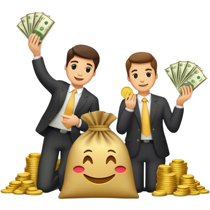 **Prompt :**  
*"Stacks of banknotes labeled 'XAF' with gold coins, a money bag, and a confident person celebrating wealth in an emoji-style illustration."* emoji