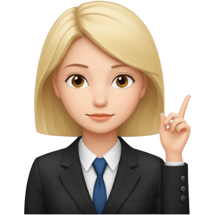 сделай молодую девушку в деловом костюме которая задумалась над чем-то и вот так делает хммм emoji