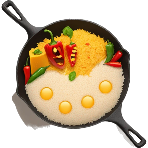 skillet with rice, peppers, and cheese emoji