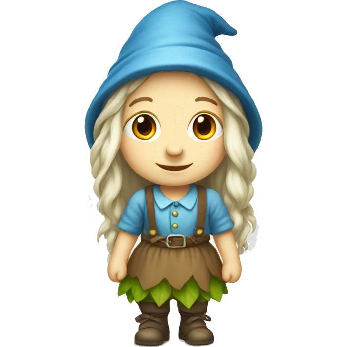 Cute garden girl gnome with long hair and full body emoji