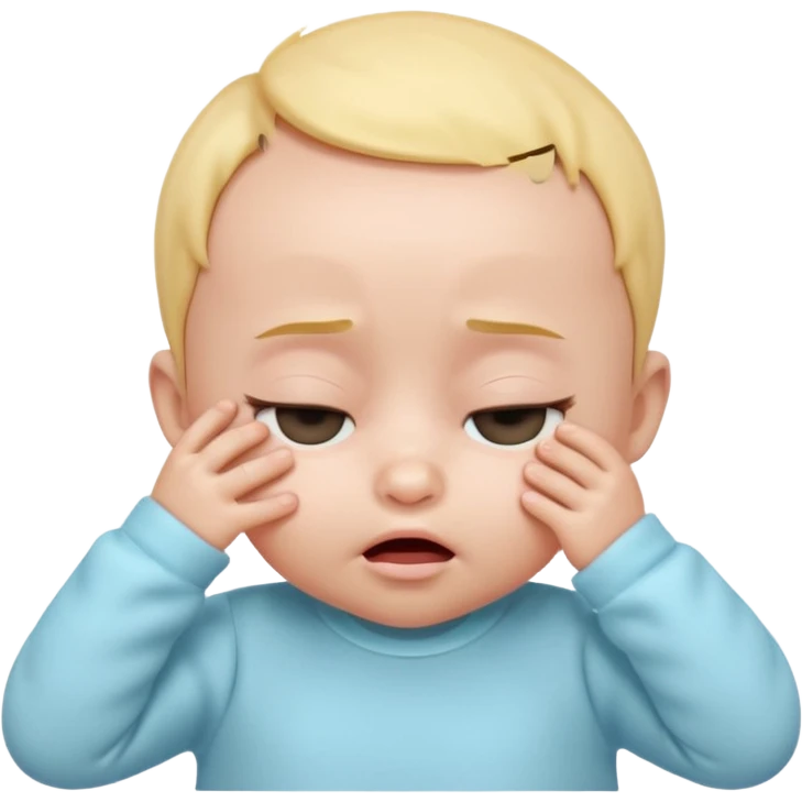 Cute 3D baby emoji, rubbing eyes, sleepy expression, short fine baby hair, soft pastel colors, clean white background  emoji