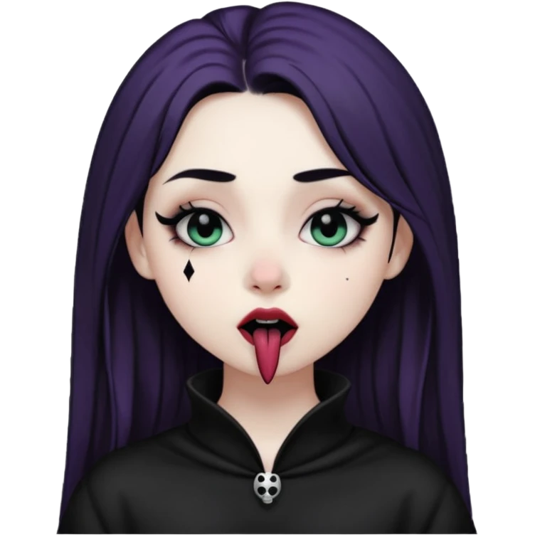 Goth girl with her eyes rolled up and towards her nose and her tongue sticking out doing uwu face emoji