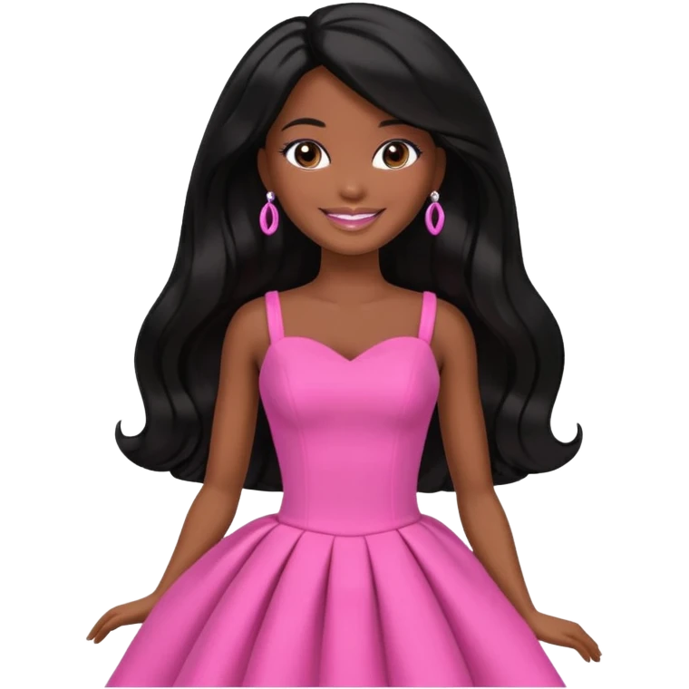 Darker skin Black barbie, long black  hair, pink dress emoji
