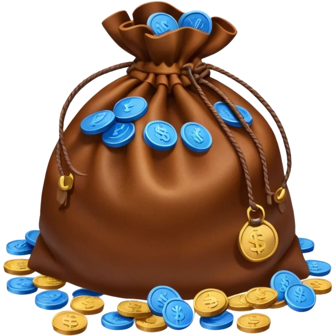 brown money bag of blue coins emoji