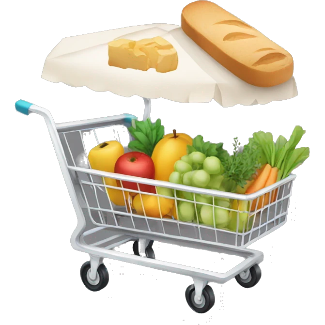 Grocery cart with fruit, vegetables, bread and milk emoji