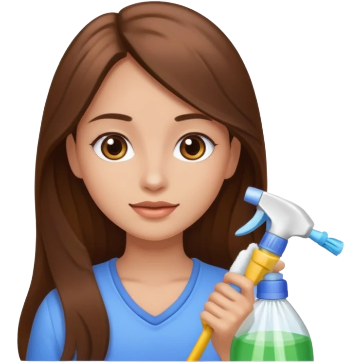 beautiful girl with long brown hair cleaning emoji