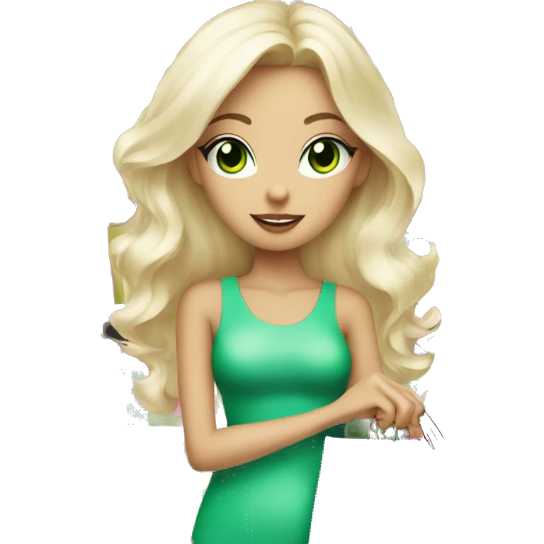cute platinum blonde with green eyes wearing pink surrounded by pink shopping bags emoji
